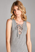 Load image into Gallery viewer, Sleeveless Lace Up String Tank Top | Heather Gray
