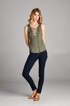Load image into Gallery viewer, Sleeveless Lace Up String Tank Top | Olive
