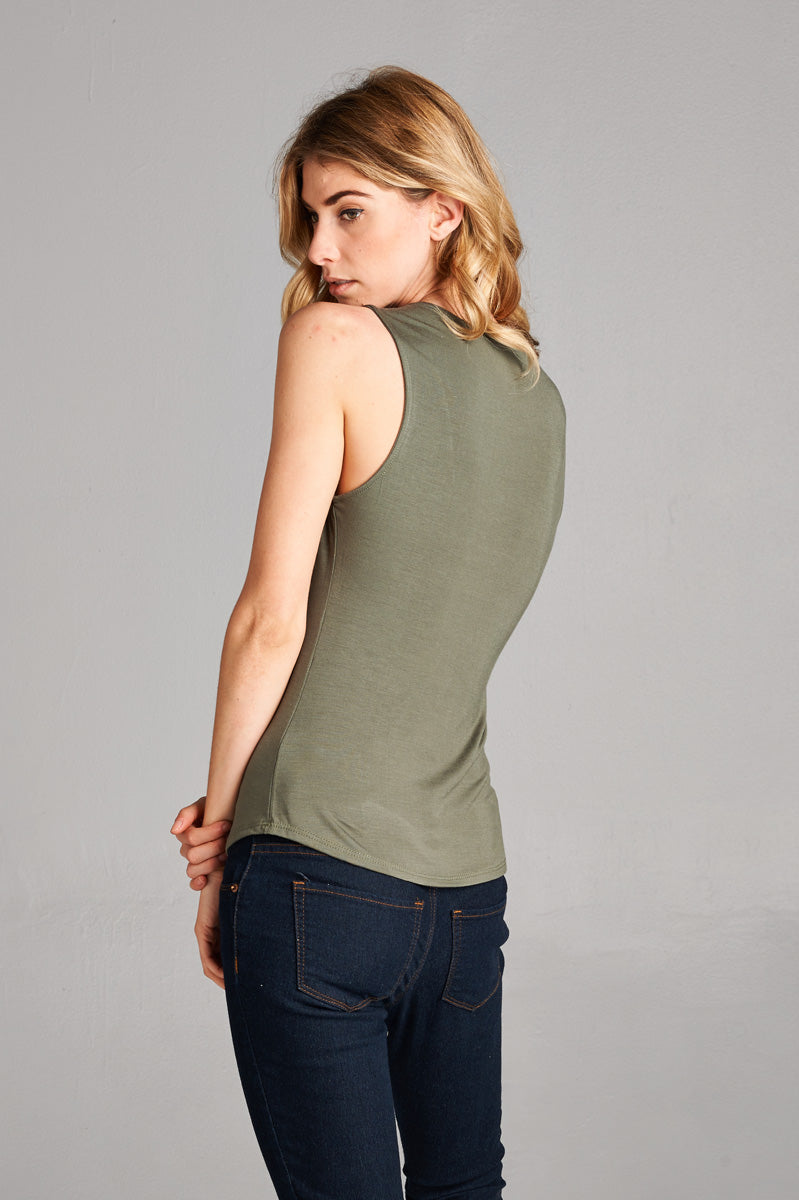 Sleeveless Lace Up String Tank Top | Olive – Loving People