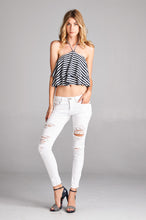 Load image into Gallery viewer, Striped Ruffled Halter Neck Crop Tank
