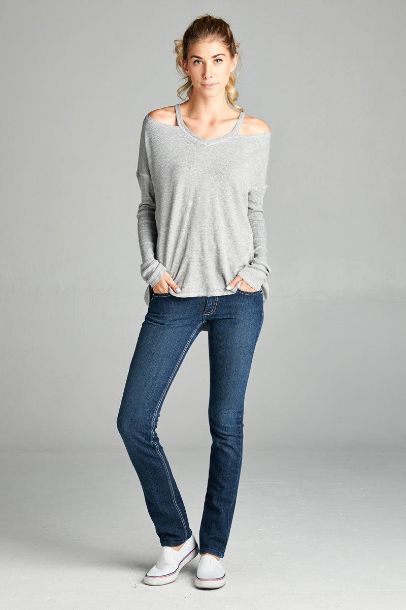 Thermal Cold Shoulder Long Sleeve Top