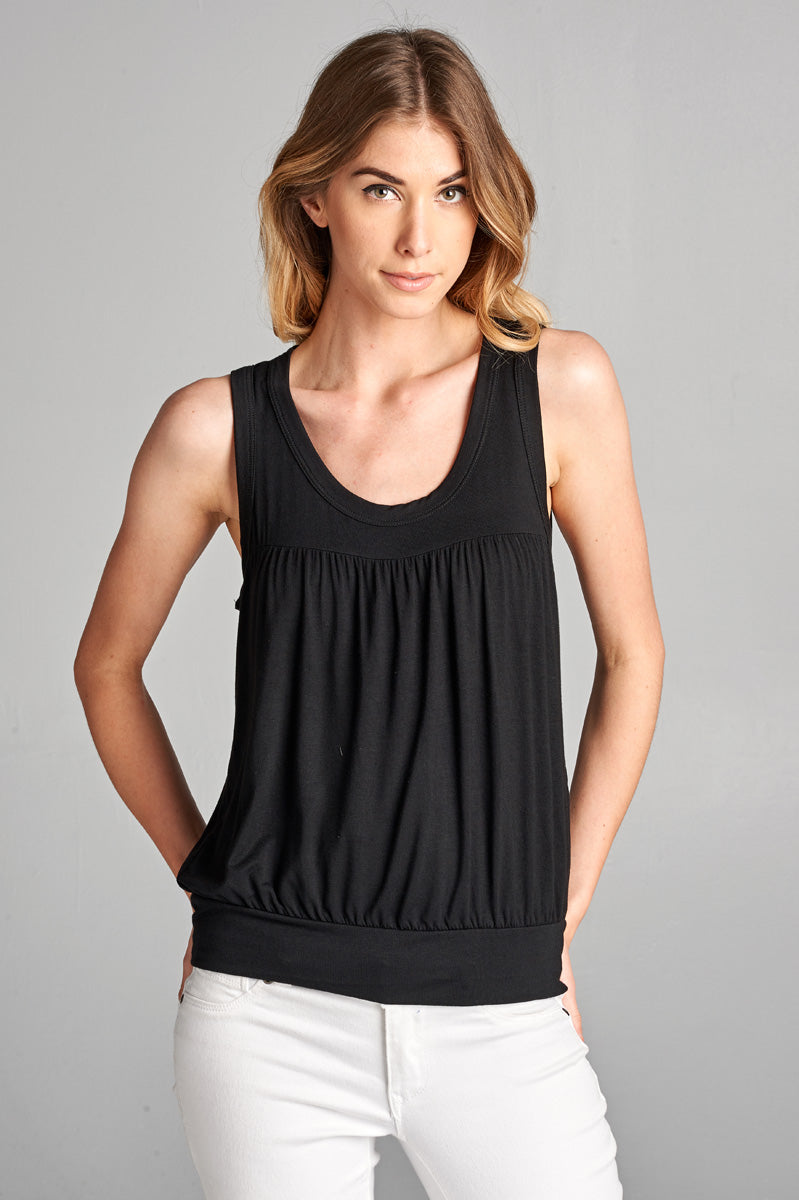 Sleeveless Shirred Front Solid Tank Top