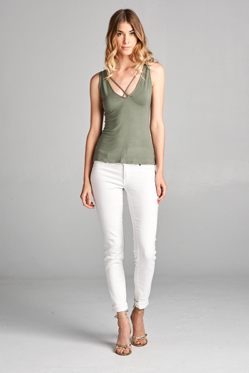 Crossed Front Tank -Olive