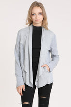 Load image into Gallery viewer, Waffle Thermal Long Sleeve Open Front Raw Edge Cardigan - Heather Gray
